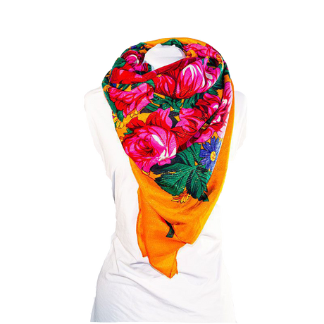 Metallic Kokum Floral Scarf Pack of 10 Scarf Canadian Distributor 45″ x 45″ Orange