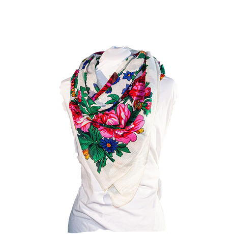 Metallic Kokum Floral Scarf Pack of 10 Scarf Canadian Distributor 45″ x 45″ White