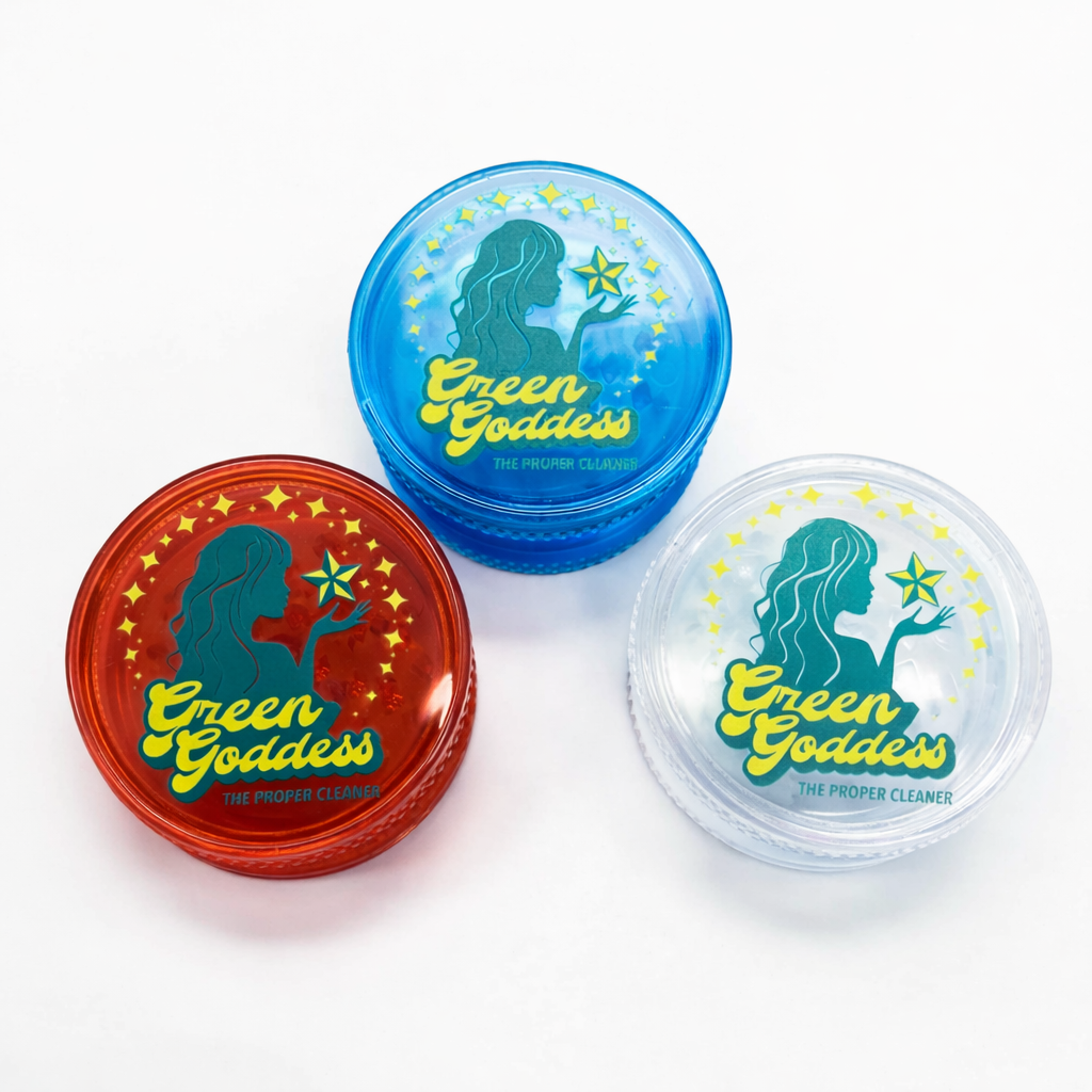 Green Goddess | Acrylic 3-Part Grinder-Blue/Clear/Red – 60mm (12 PCS) Display Pack B Movin Distribution