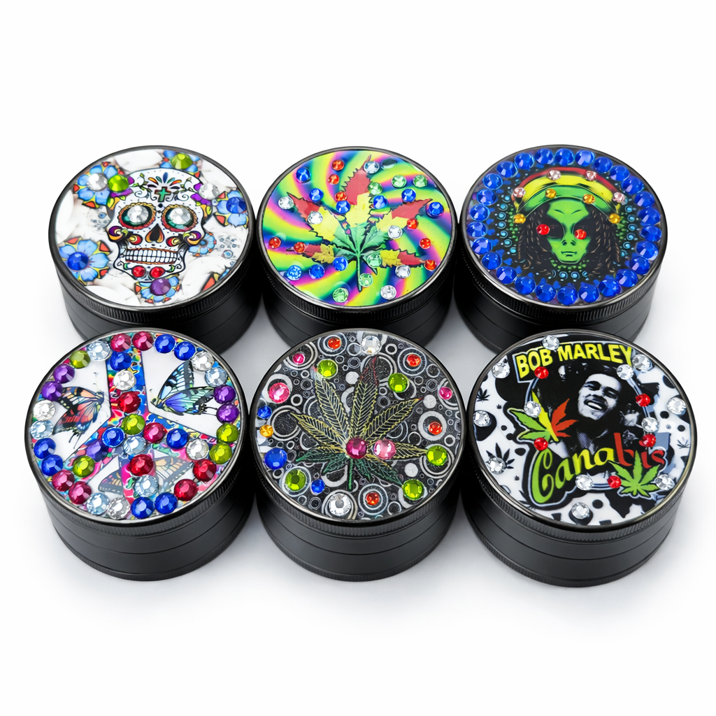 Genie | 4-Part 63mm 3D Decorative Grinder with rhinestones – Box of 6 [GR63] Regular Grinder BB Canada Design C