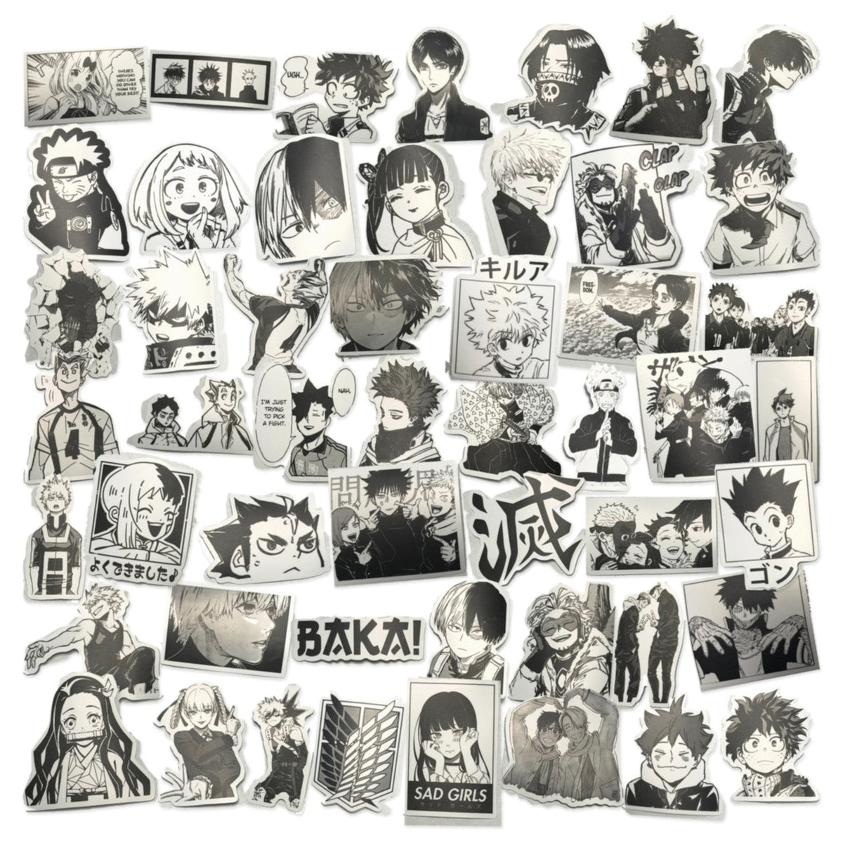 50-Piece Black & White Anime Sticker Pack – Series 02 Stationery · Accessory Super Supplys Inc