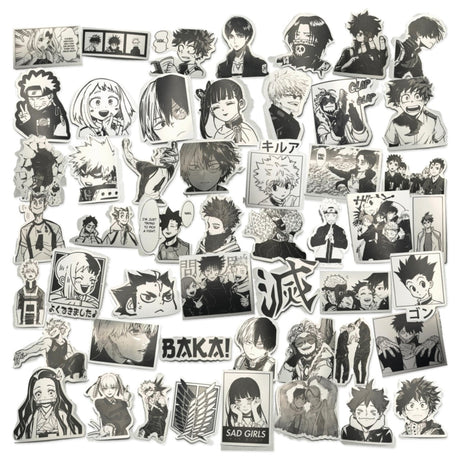 50-Piece Black & White Anime Sticker Pack – Series 02