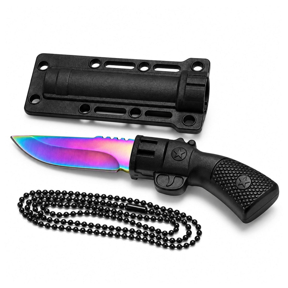 5.7" Rainbow Blade Mini Fixed Blade Knife with Pistol Grip Fixed Blade Knife Super Supplys Inc