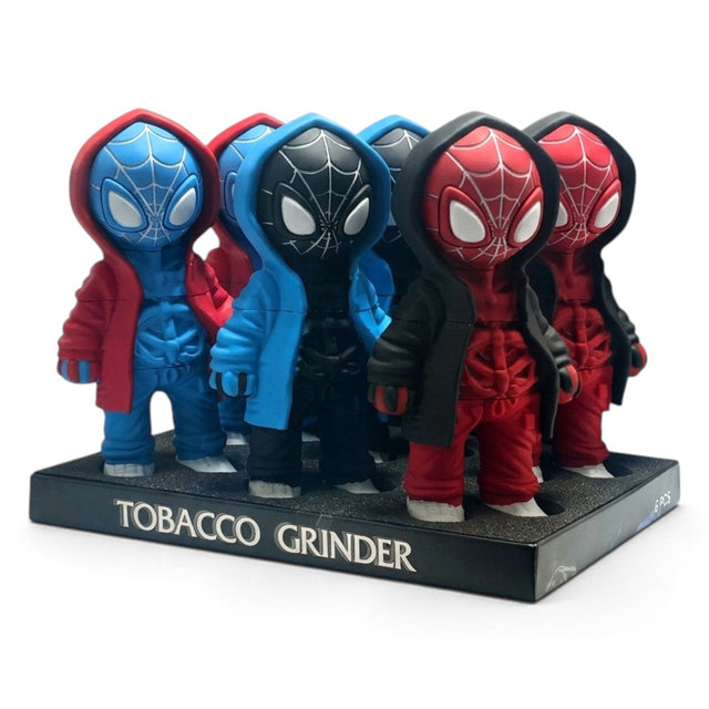 3D Hooded Web Hero Character Tobacco Grinder – 6PCS Display Display Pack Super Supplys Inc Default Title