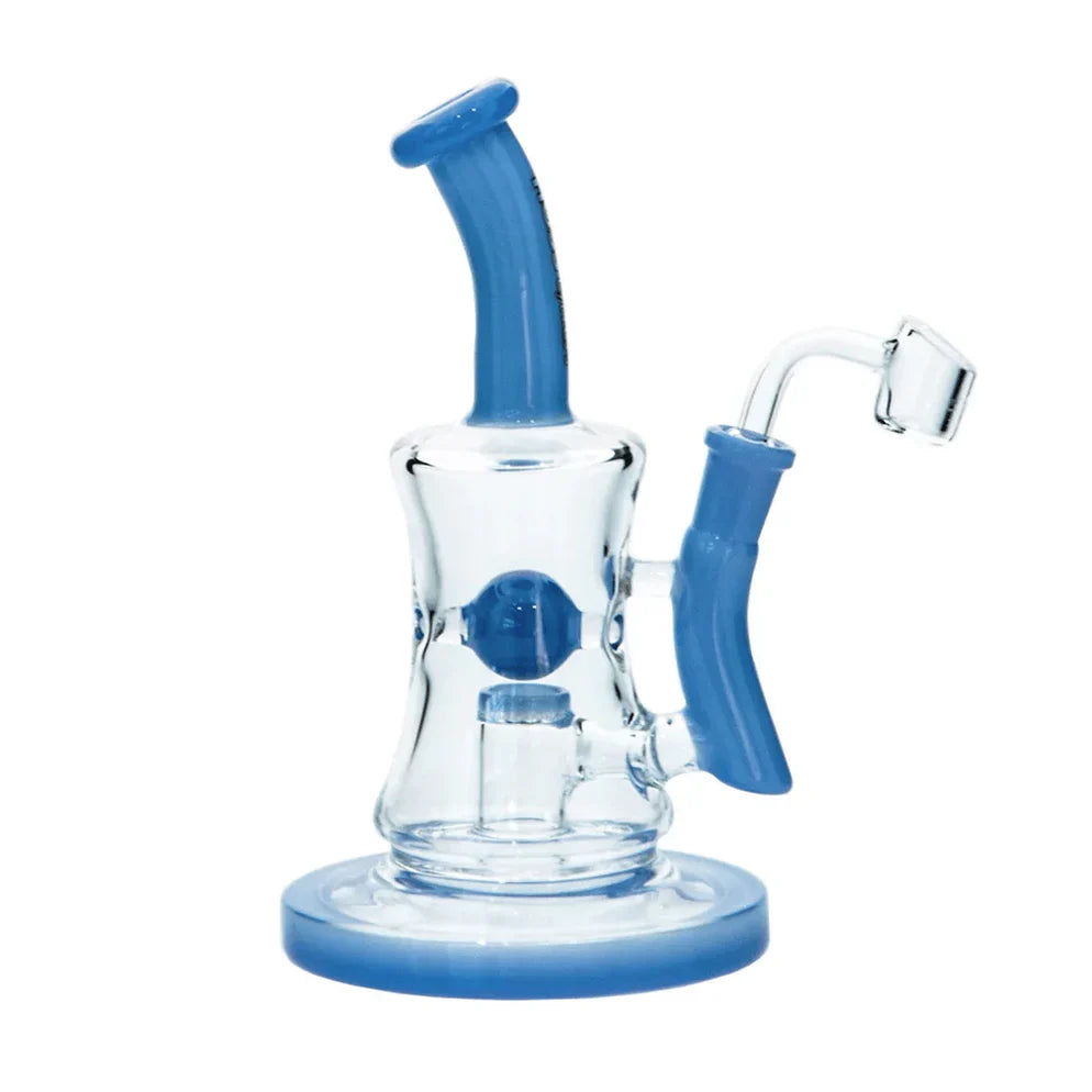 Hoss | 10" Hourglass Marble Rig [H509] Glass Rig Smoking Cat Distribution Milk Blue