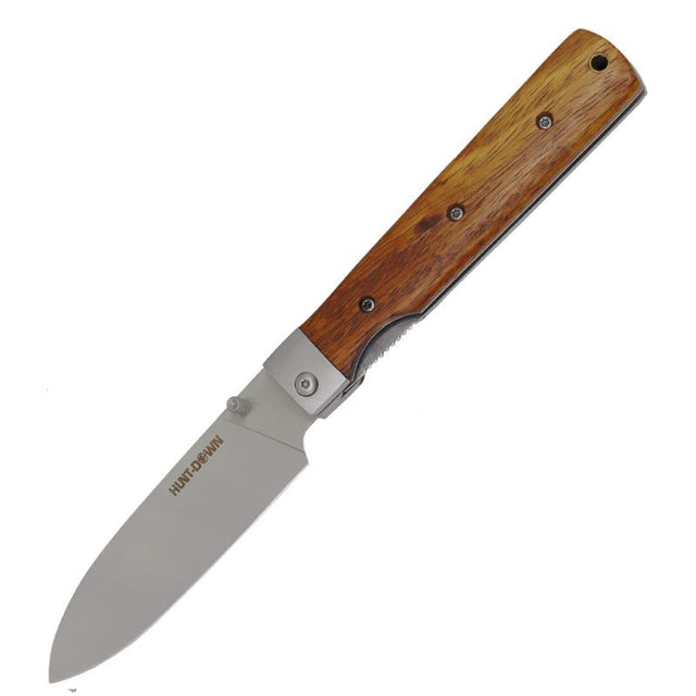 Hunt-Down | 9″ Liner Lock Wood Handle Steel Bolster Folding Knife [14395] Fixed Blade Knife Canadian Distributor