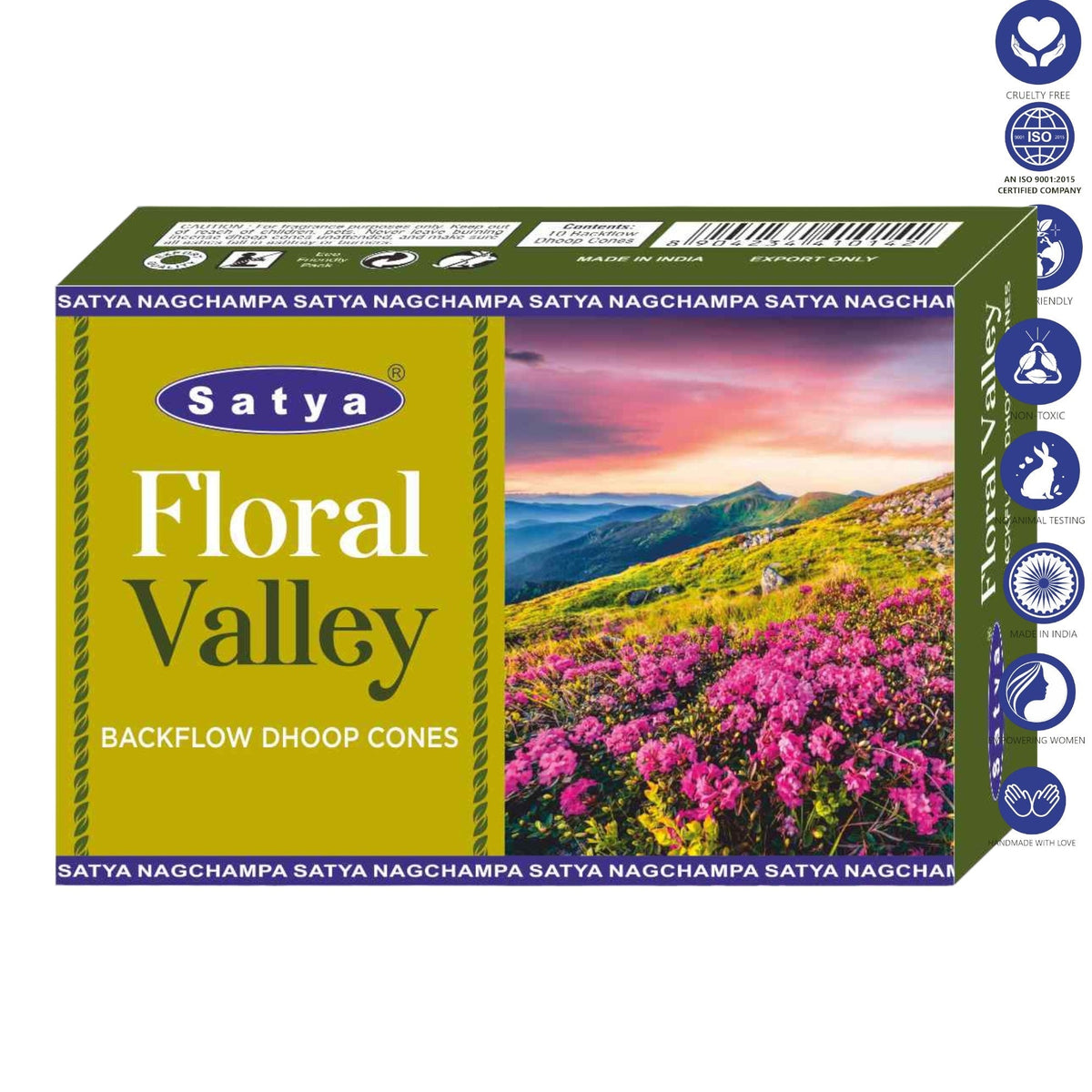 Satya Nag Champa Backflow Incense Cones Incense SunGlow Satya Floral Valley Backflow Incense Cones