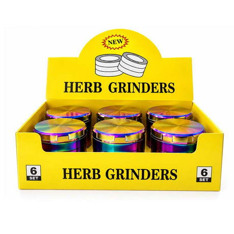 63mm Rainbow Electroplated 4-Part Metal Grinder – 6 PCS Display Display Pack Super Supplys Inc Default Title