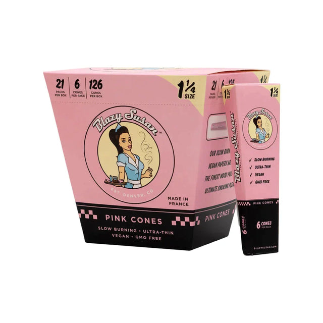 Blazy Susan | Pink 1-1/4 Cones Box of 21 Pre-rolled Cone (Display Pack) Smoking Cat Distribution
