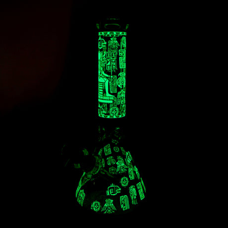 14" Glow-in-the-Dark Egyptian Design Beaker Bong – 7mm Thick Glass Bong Small Biz Distributors