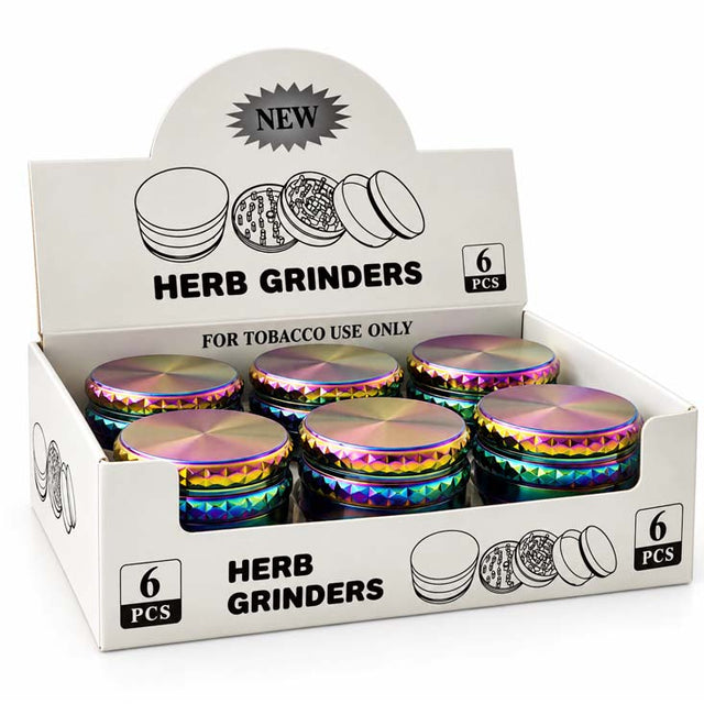 59mm 4-Piece Rainbow Diamond-Cut Zinc Alloy Grinder – 6-Piece Display Display Pack Super Supplys Inc Default Title