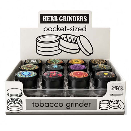 1-1/4" Psychedelic Mandala Pocket Herb Grinder – 24PCS Display Display Pack Super Supplys Inc Default Title