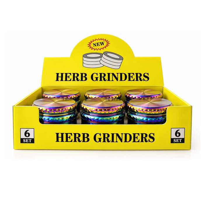 60mm 4-Piece Rainbow Window Zinc Alloy Grinder – 6-Piece Display Display Pack Super Supplys Inc