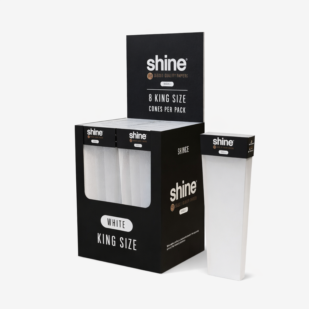 Shine | White 8-pack King Size Cones Pre-rolled Cone (Display Pack) Shine Papers Box of Shine White