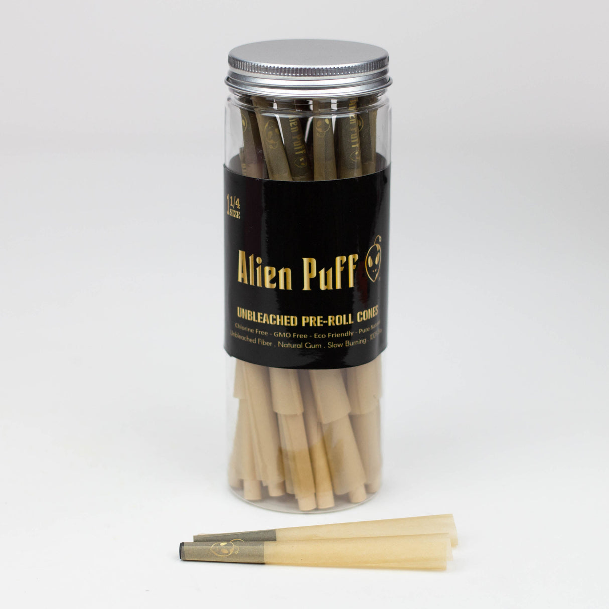 Alien Puff 1 1/4 size cone 100% natural organic unbleached brown paper pre-rolled cones [HP2507-AP]