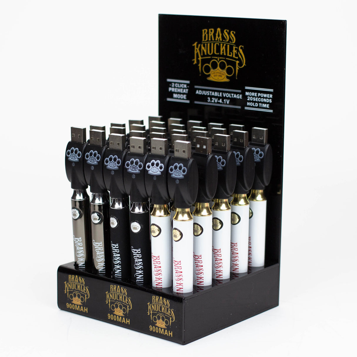 900 mAh Brass Knuckles Vape Battery Display of 30