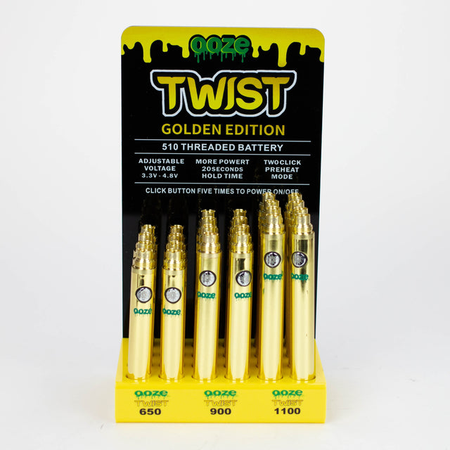 Ooze - Twist Golden Edition -510 Threaded Battery Display of 24 [OOZE-3] 510 Battery Canadian Distributor