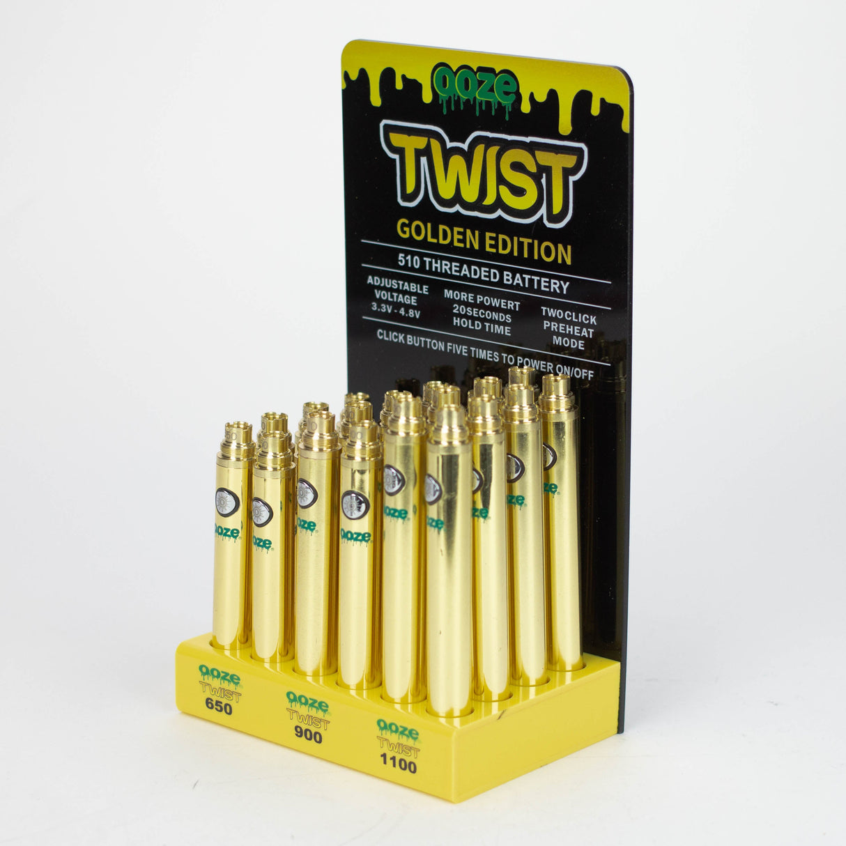 Ooze - Twist Golden Edition -510 Threaded Battery Display of 24 [OOZE-3] 510 Battery Canadian Distributor