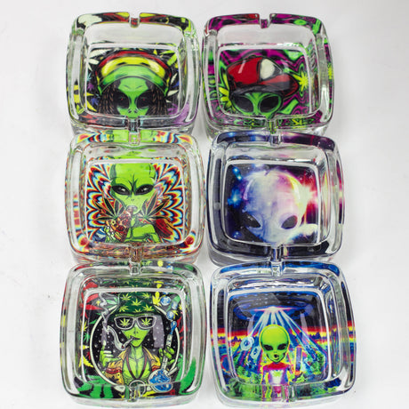 Square Glow in the dark glass ashtray