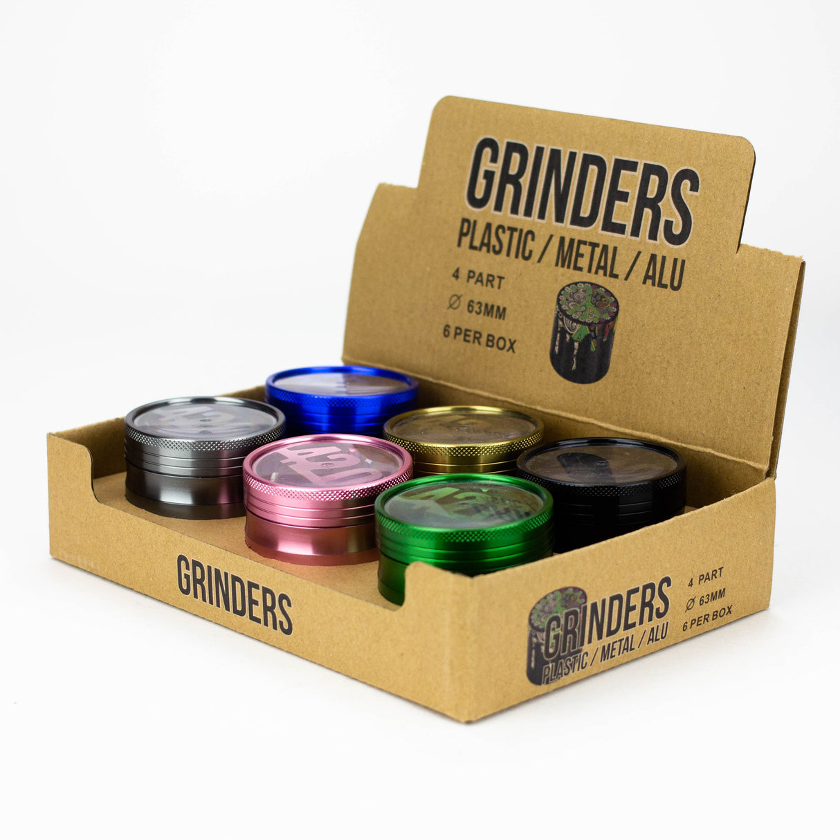 4 Parts 420 Aluminum Grinder Color Assorted Box of 6 [G1015]