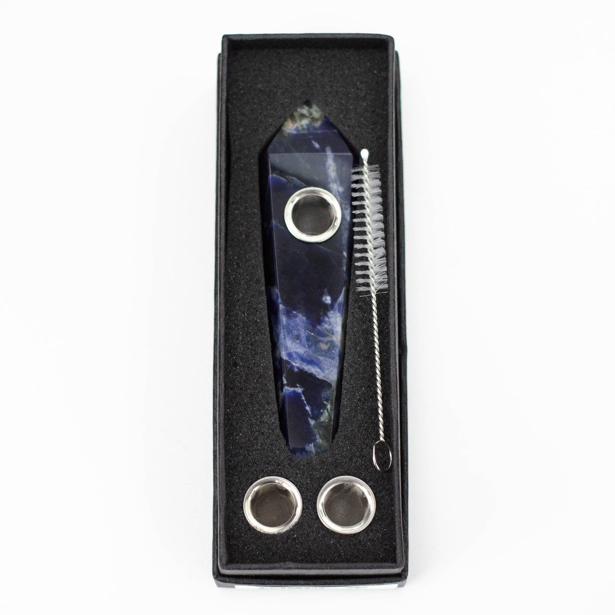 Acid Secs | Blue Sodalite Crystal Pipe with Choke Quartz · Stone Pipe Acid Secs Productions Inc.