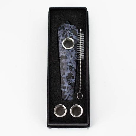 Acid Secs | Grey Camo Feldspar Crystal Pipe with Choke Quartz · Stone Pipe Acid Secs Productions Inc.