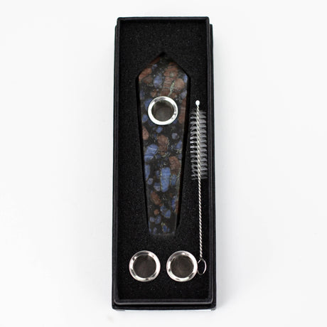 Acid Secs | Glaucophane Crystal Pipe with Choke Quartz · Stone Pipe Acid Secs Productions Inc.