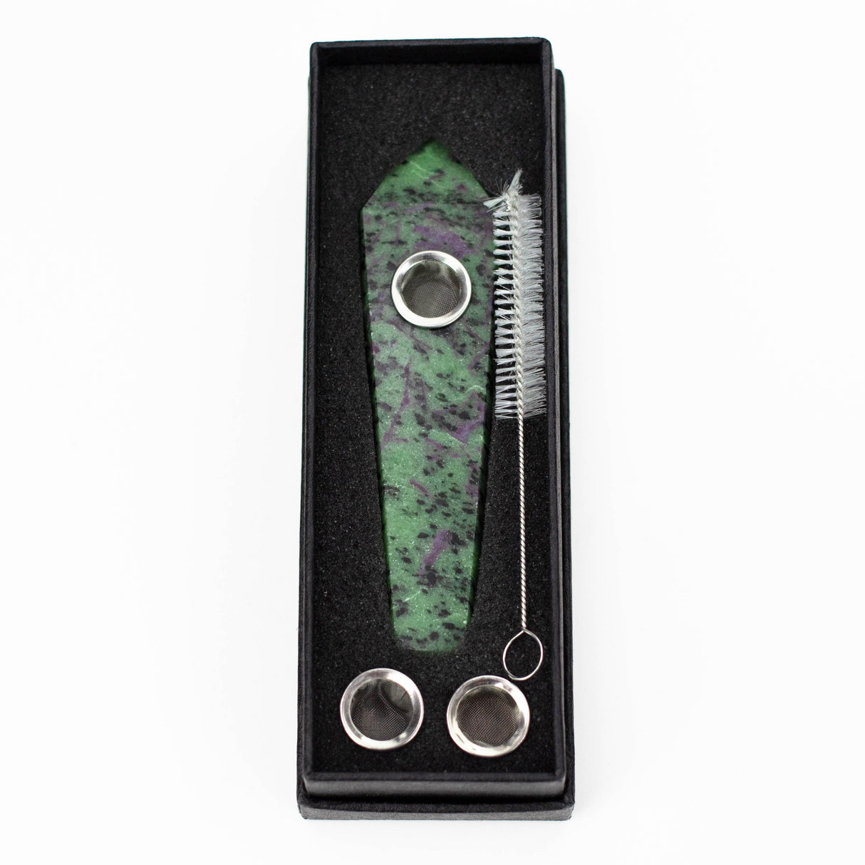 Acid Secs | Ruby Zoisite Crystal Pipe with Choke Quartz · Stone Pipe Acid Secs Productions Inc.