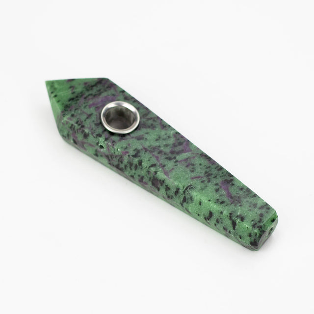 Acid Secs | Ruby Zoisite Crystal Pipe with Choke Quartz · Stone Pipe Acid Secs Productions Inc.