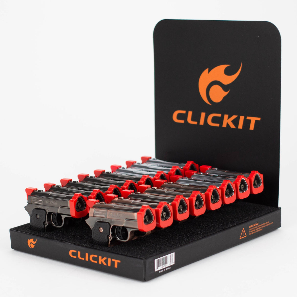 CLICKIT | Single flame Pistol Torch lighter Display of 16 [GH-10260-1] Torch Canadian Distributor