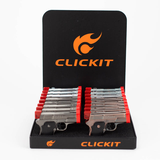 CLICKIT | Single flame Pistol Torch lighter Display of 16 [GH-10260-1] Torch Canadian Distributor