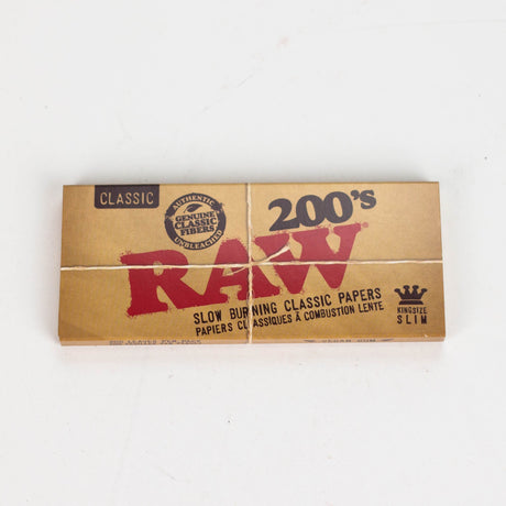 RAW 200's. Natural Unrefined King Slim paper Box of 40