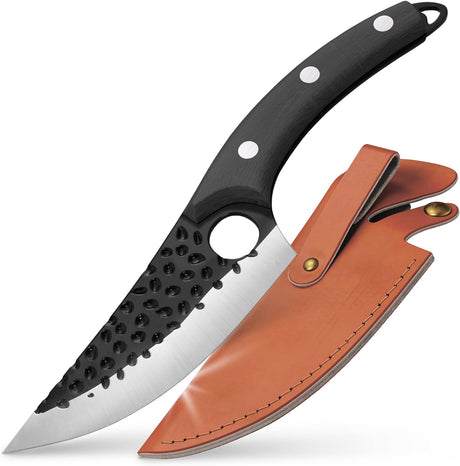 Boning Knife 110% Hand Forged Butcher Knife Camping Knife, Cleaver for Easy Cutting, Chopping, Deboning, fileting, BBQ – Outdoor and Kitchen Meat Cutting Knife Fixed Blade Knife Laser Ninja Black