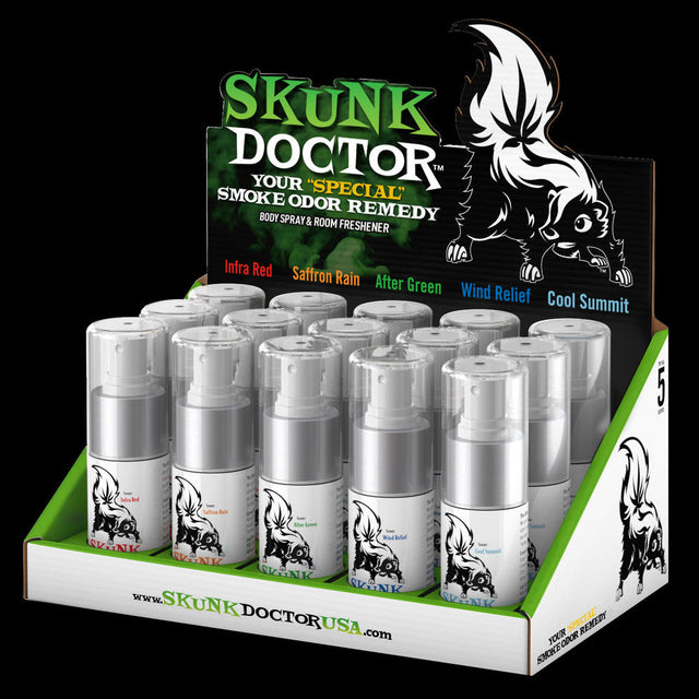 Skunk Doctor | Smoke Odor Eliminator Body Spray Display of 15 Odour Eliminator Spray Smoke & Vape Distributor