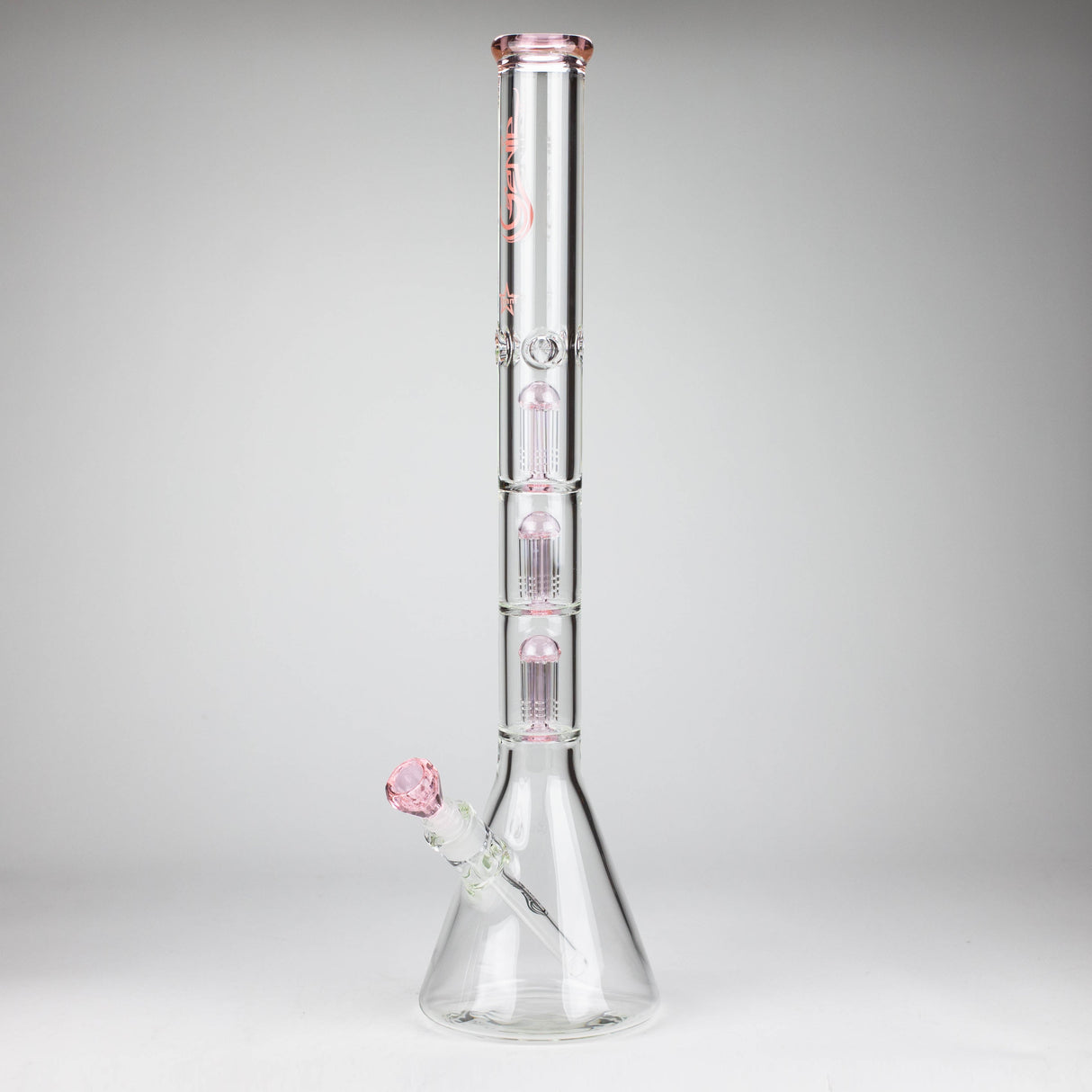 GENIE | 24" 9mm Triple Percolator Beaker Glass Bong [GB1907] Glass Bong ONE Pink