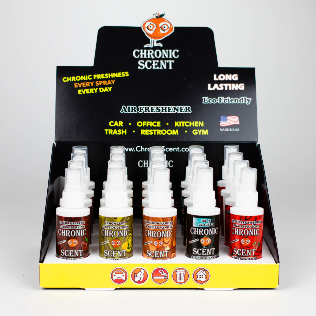 Orange Chronic | Scent Air Freshener Display of 20 Odour Eliminator Spray LEHIGH WHOLESALE 2oz / 59ml