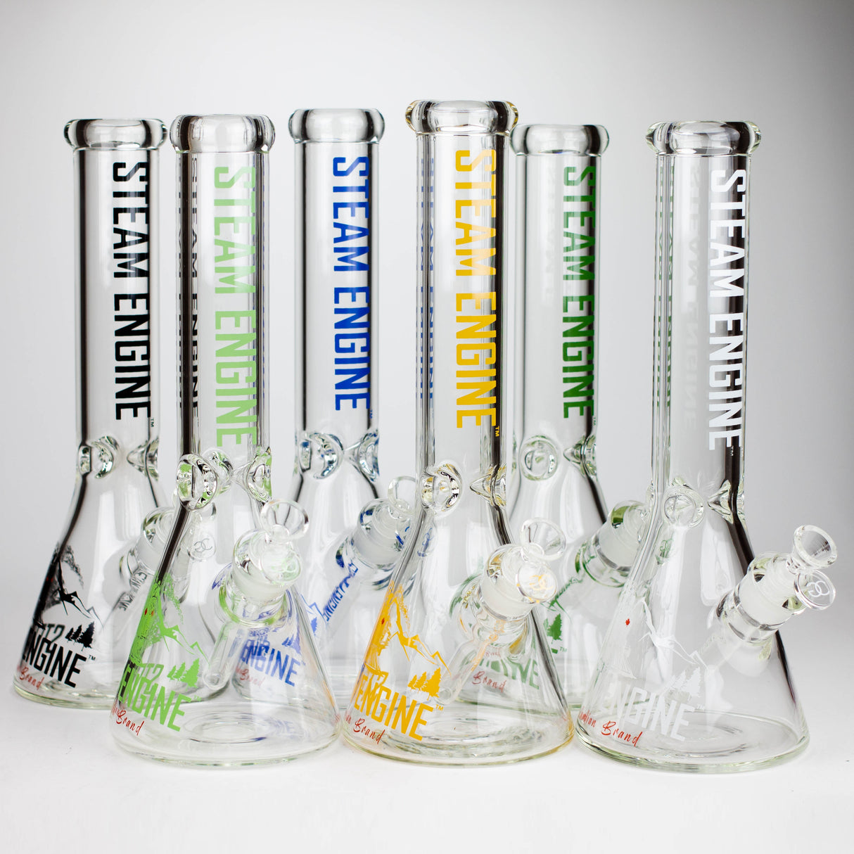 Steam Engine™ | 14 Inch 7mm glass bong with stickers by golden crown