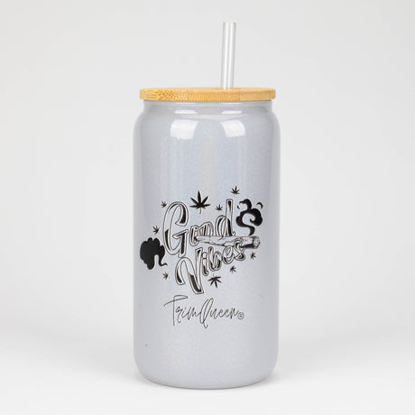 TRIM QUEEN | GOOD VIBES GLASS TUMBLER WITH LID AND STRAW