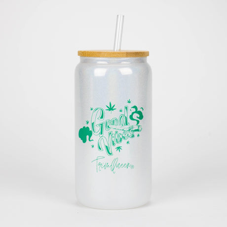 TRIM QUEEN | GOOD VIBES GLASS TUMBLER WITH LID AND STRAW