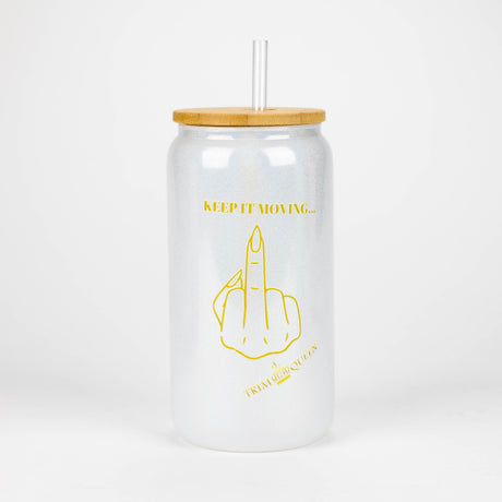TRIM QUEEN | MIDDLE FINGER GLASS TUMBLER WITH LID AND STRAW