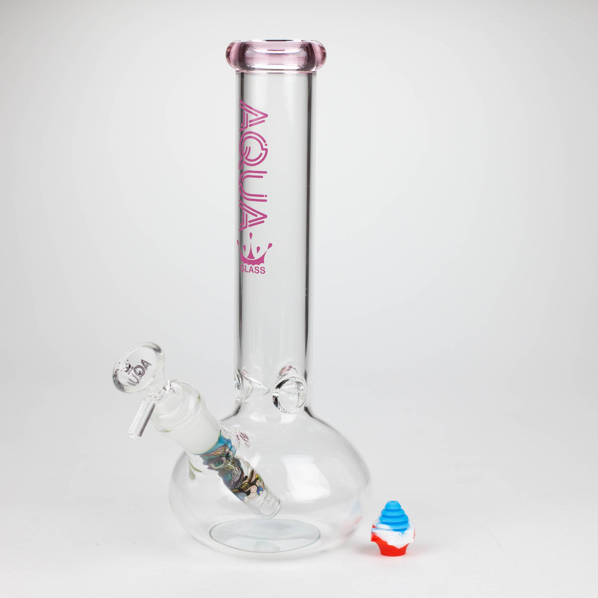 AQUA | 10" Round glass water bong with silicone cap [AQUA201]