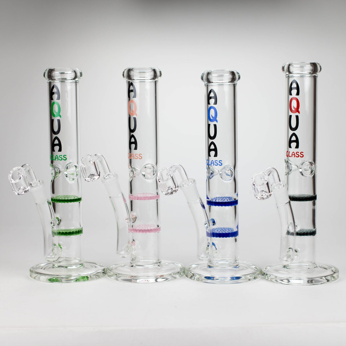 Aqua | 10″ Glass Bong Collection with Bowl & Banger – Assorted (B1) – Box of 12 Glass Rig Canadian Distributor