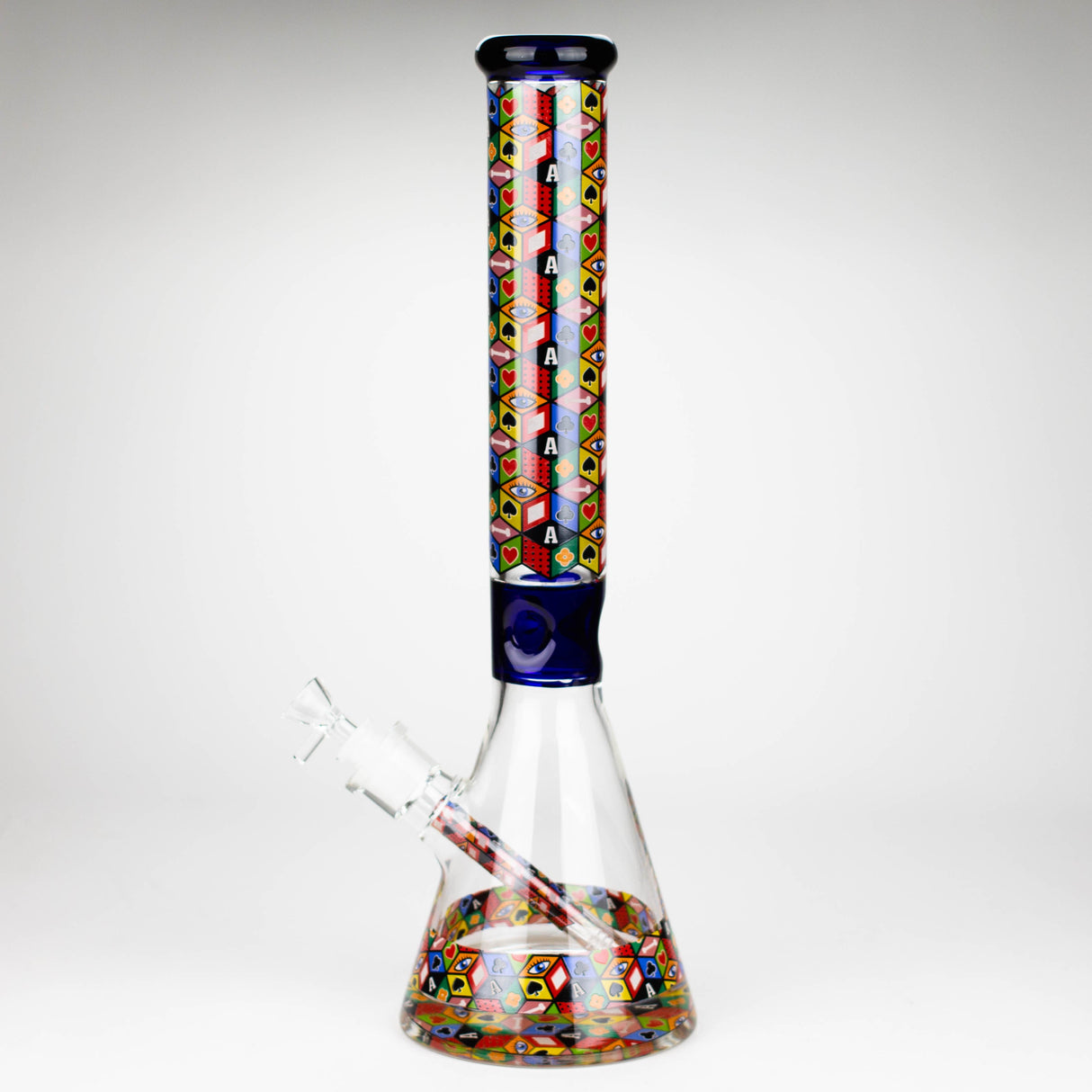 17" Color accented 7 mm glass water bong With Poker Design