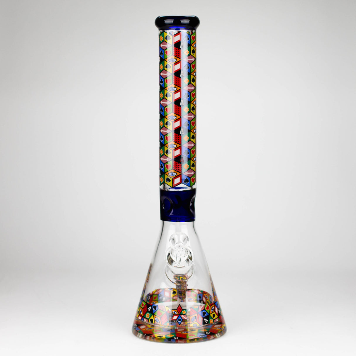 17" Color accented 7 mm glass water bong With Poker Design