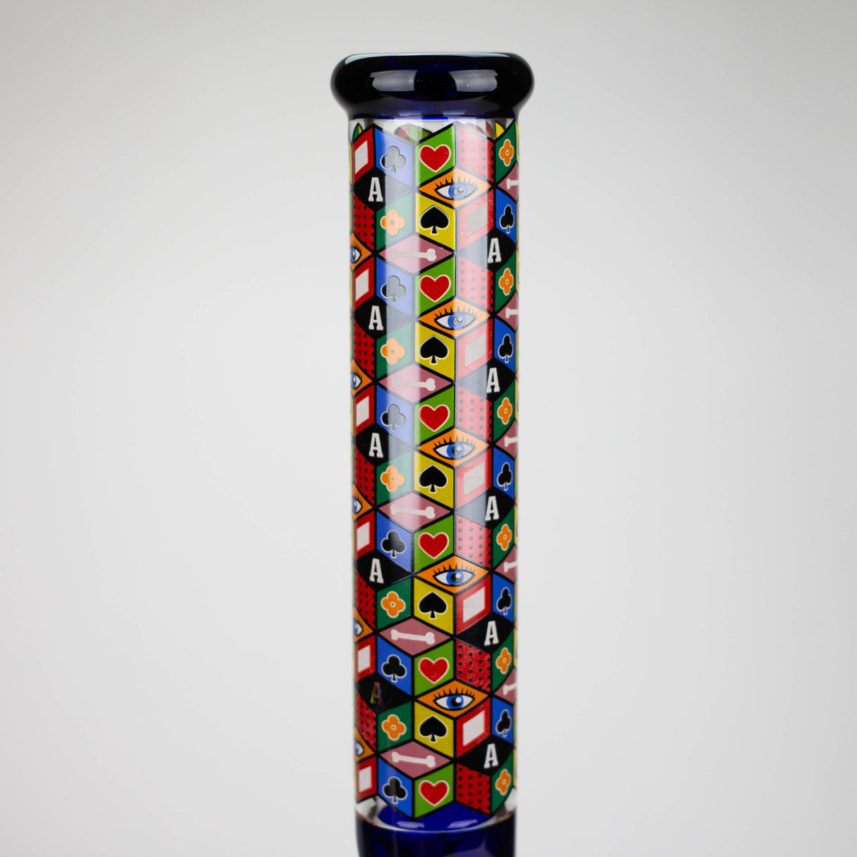 17" Color accented 7 mm glass water bong With Poker Design