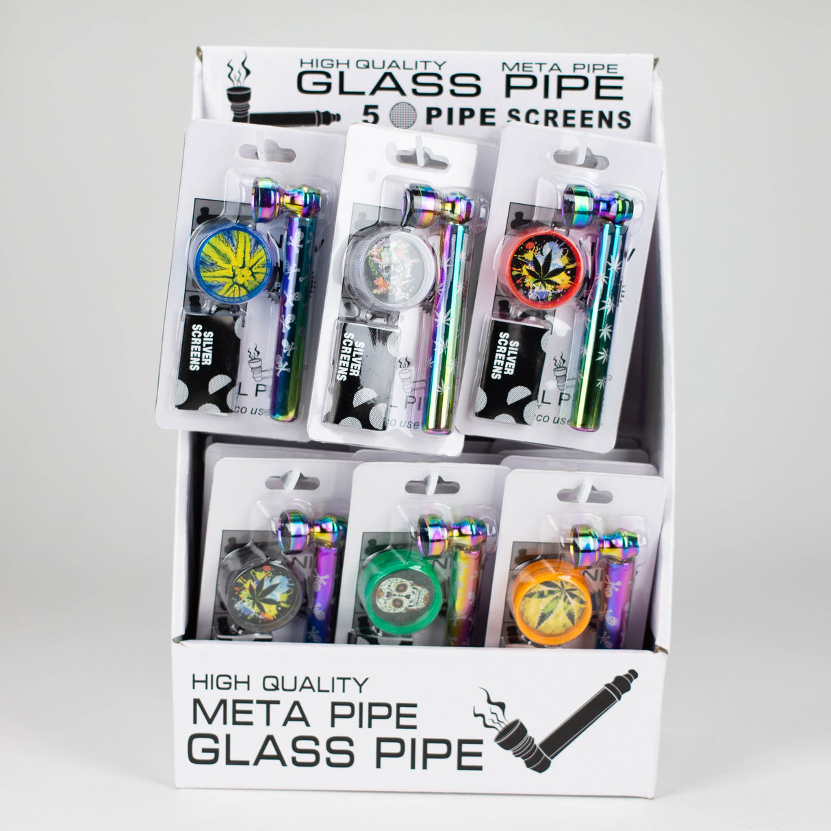 3.2″ Aluminum Tobacco Pipe with Grinder – Rainbow Display of 24