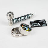 3.3″ Aluminum Tobacco Pipe with Grinder Display of 24