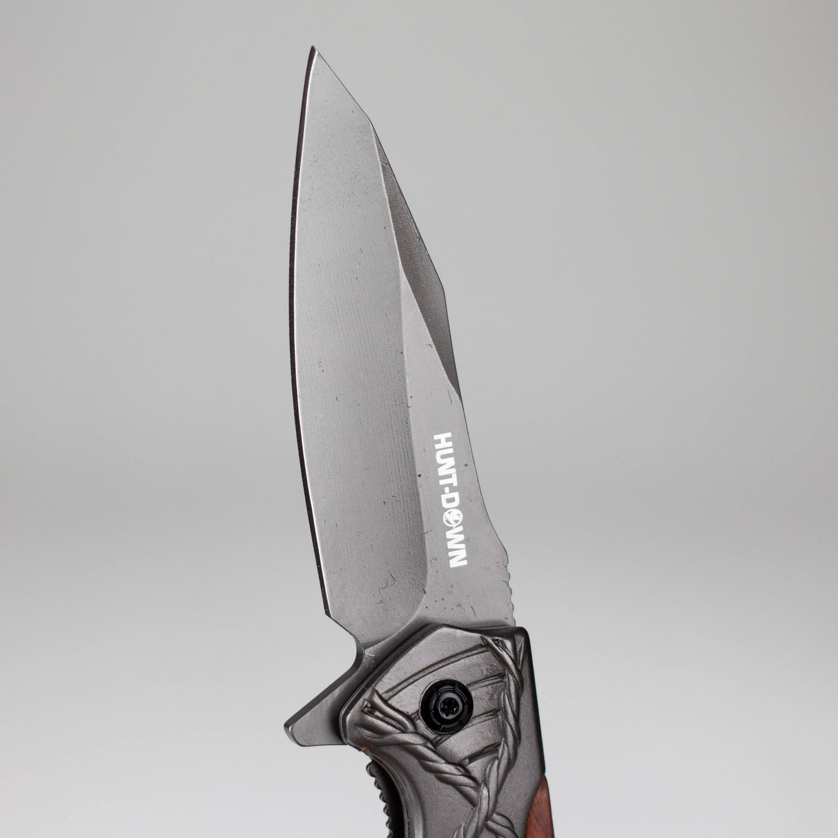 Hunt-Down | 8" Titanium Coated Finish Blade Ball Baring Folding Knife With Leather Sheath [14392] Folding Knife Canadian Distributor