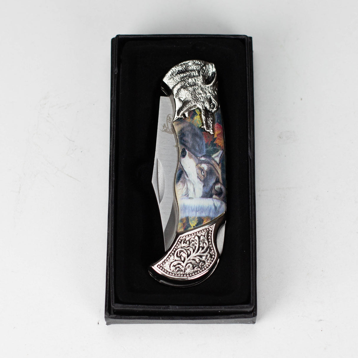 TheBoneEdge | 7" Wolf Design Pattern Handle Classic Folding Knife [14310] Folding Knife Canadian Distributor
