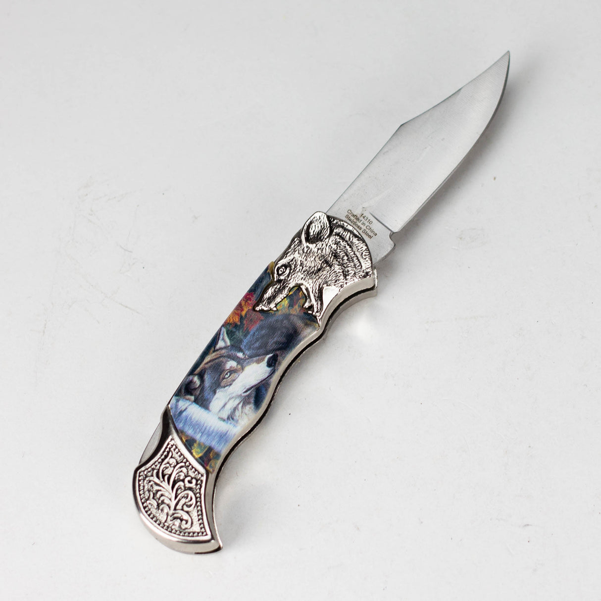 TheBoneEdge | 7" Wolf Design Pattern Handle Classic Folding Knife [14310] Folding Knife Canadian Distributor